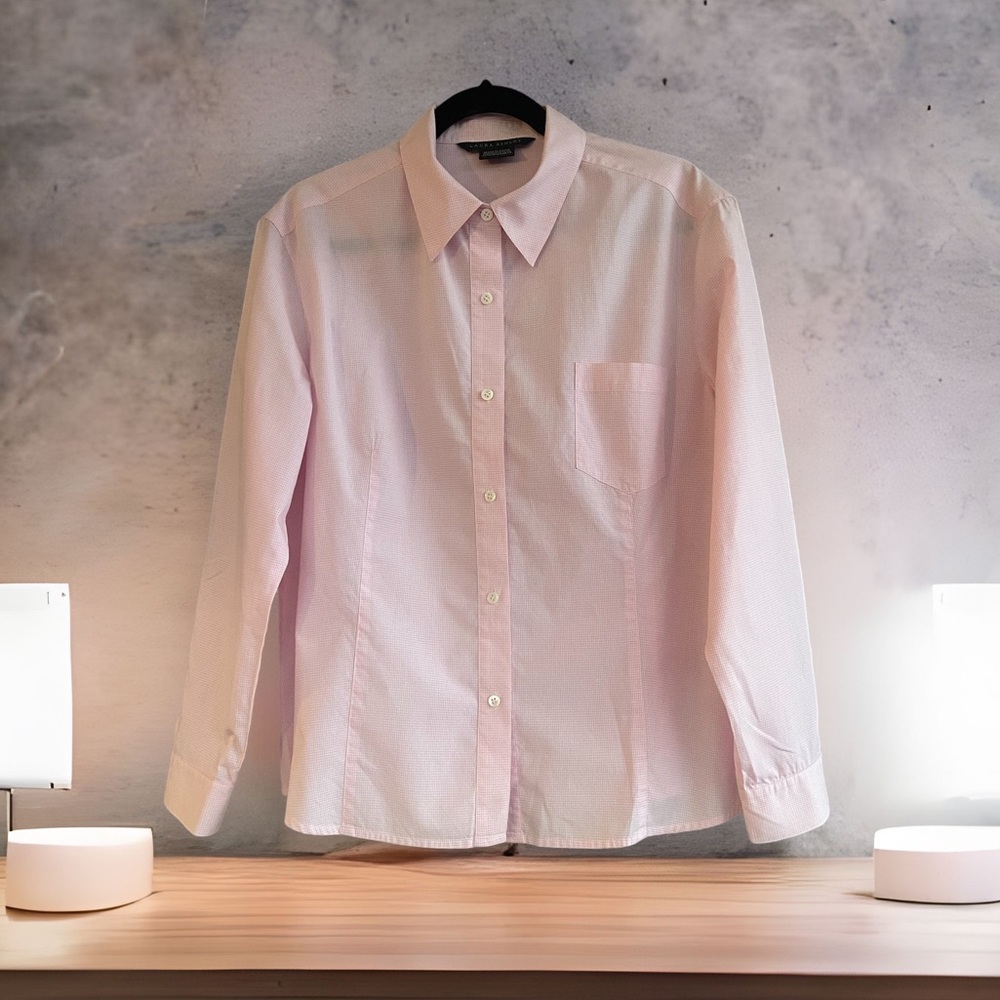 Laura Ashley Fine Pink and White Gingham Print Classic Button Down Size 12